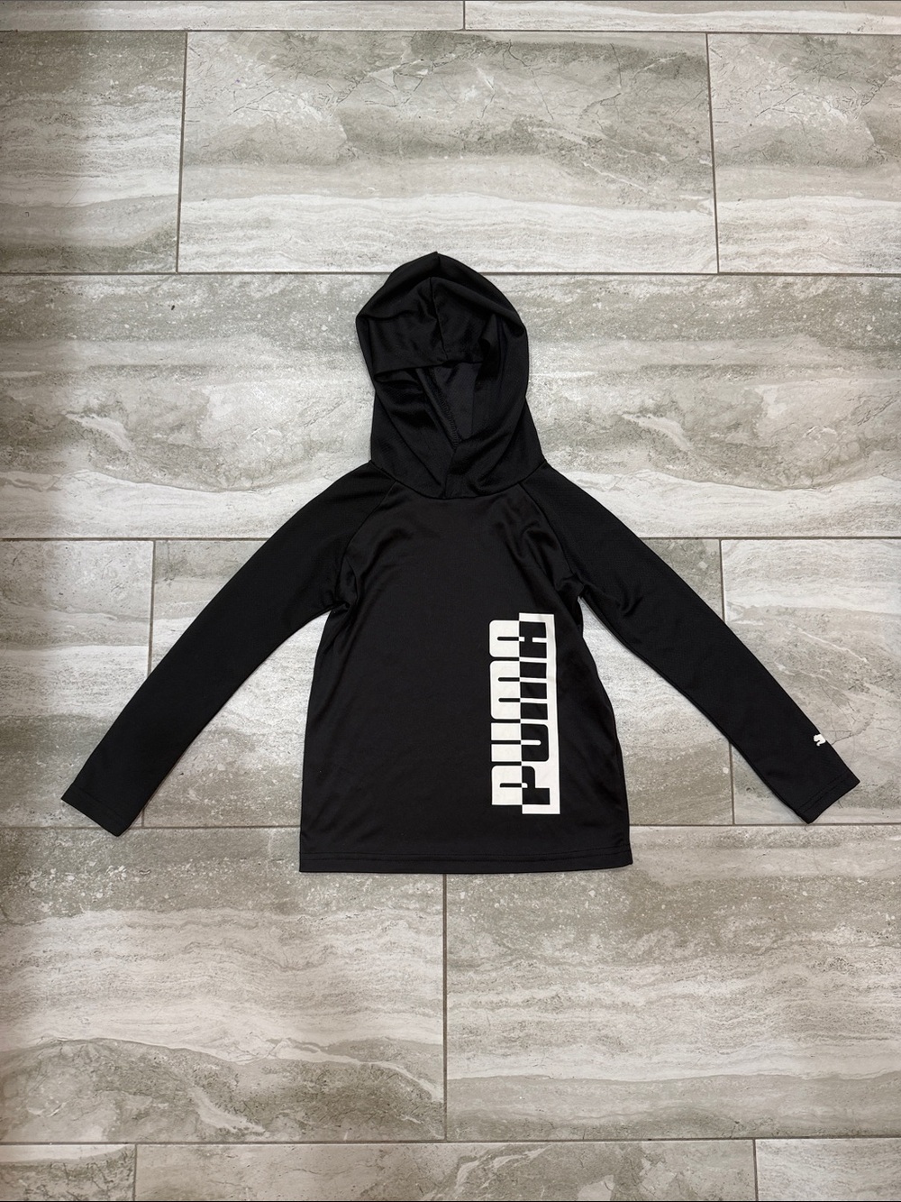 Puma Black Hoodie with Vertical White Logo